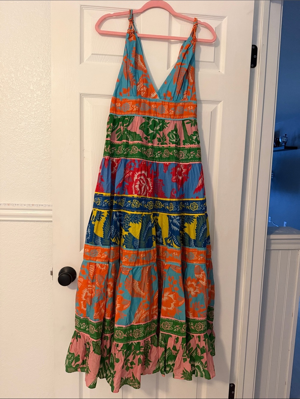FARM Rio Multi-Color Tiered V-Neck Maxi Dress